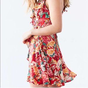 Urban Outfitters Red Floral Dress w/Lace Up Back